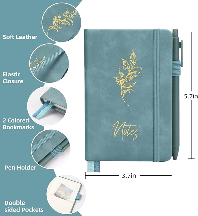 3 Pack Pocket Journaling Notebooks, A6 Small Notebook Total 360 Pages Journaling Notebooks For Note Taking Journals For Writing Mini Note Pads With Pen Holder 100 GSM Thick Paper(Deep Blue,Aegean Blue,Smoky Purple)