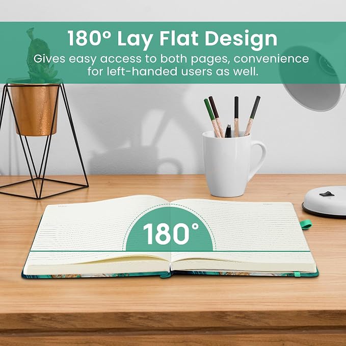 Taja Pretty Lined Journal for Women, Aesthetic Cute Hardcover Leather Journal for Writing, A5 College Ruled Notebook for Work & Note Taking, Perfect for Office School Home, 160 Pages, Emerald Shores