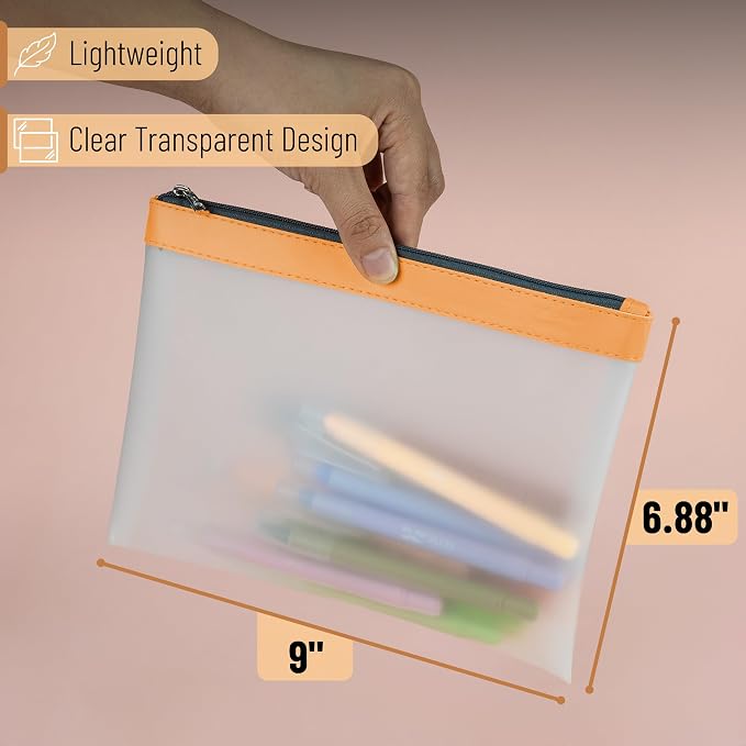 Mr. Pen- Clear Pencil Pouch, 9" x 6.88", 3 Pack, Durable TPU Material | Large Water-Resistant Pencil Bags with Smooth Zipper, Multipurpose Clear Pouch for Stationery, School, Office