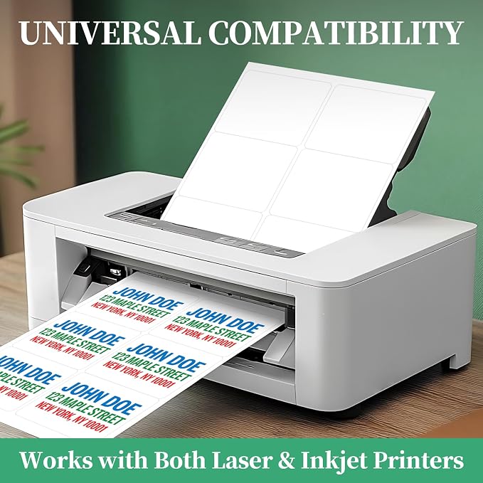 3000 Labels 6-Up 3-1/3" x 4'' Shipping Address Barcode Labels for Laser & Inkjet Printers, 500 Sheets, White, Permanent Adhesive, BIAlabel