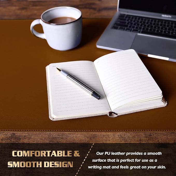K KNODEL Large Sewing Leather Desk Mat, Desk Pad (Brown, 31.5"x 15.7") | Mouse and Keyboard Pad, PVC Computer and Laptop Mat, Desktop Protector and Cover, Writing Pad and Blotter for Home Office