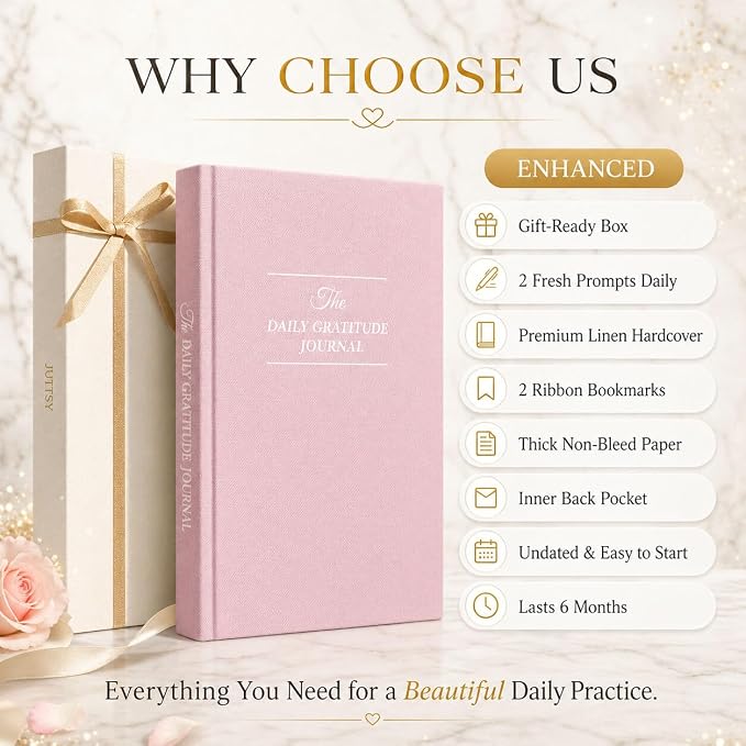 The Daily Gratitude Journal 2026 – Guided Gratitude Practice for Women & Men, 2 Fresh Prompts Every Day, Mindfulness, Happiness & Daily Reflection, Undated Affirmation Journal with Gift Box