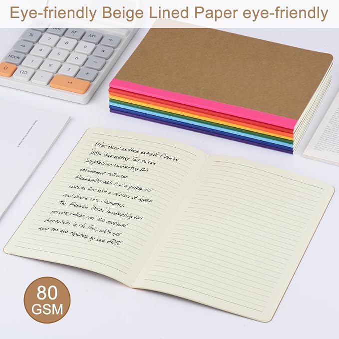 ZCZN 8 Pack Colorful Lined Notebooks Bulk, A5 Journals with 8 Colors, 60 Pages/30 Sheets, 8.3x5.5 Inch, College Ruled Paper, Travel Writing Journal Notebooks for Work,School(8 pack,8 colors-lined)