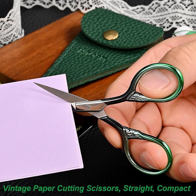 Small Sharp Scissors for Women Men Eyebrow Hair Beauty Grooming | All Purpose Tiny Travel Kit, for Beard, Moustache, Eyelash, Sewing, Embroidery, Detail Thread Paper Cutting with PU Cover