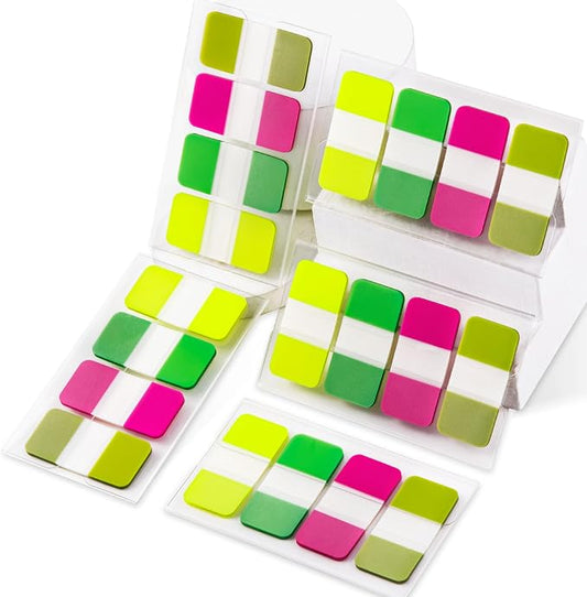 Golcellia 480 Pieces Sticky Index Tabs Transparent Sticky Notes, Colored Page Markers for Bookmarks, Writable and Repositionable Index Annotation Tabs(Yellow,Green,Pink,Dark Green)