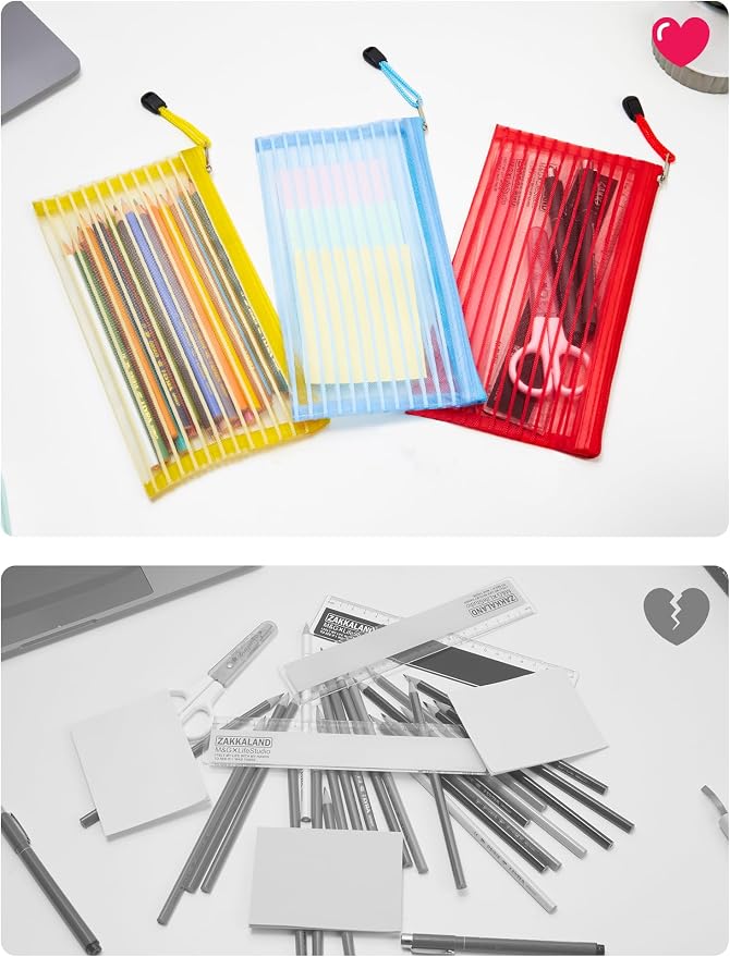 JARLINK Zipper Mesh Pouch, 40 Pcs multi-use Pencil Bags in 10 Colors | Multipurpose Pencil Pouch Bulk for School, Office Supplies, Cosmetics, Makeup&Travel Accessories, Solid Color