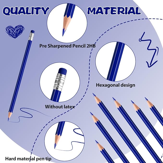 48 PCS Dark Blue Pencils Bulk with Eraser, Pre-Sharpened HB Pencils for Writing & Drawing, School Supplies for Kids Homework, Tests, Art Crafts & Teacher Grading(Dark Blue)