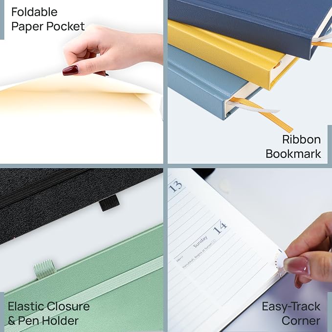 POPRUN 2027 Planner Weekly and Monthly, Large 8.5" x 10.5" Calendar, Jan 2027- Dec 2027 Agenda, Daily Appointment Book with Hourly Time Slots, Monthly Tabs, Hardcover, 100 GSM - Pacific Green