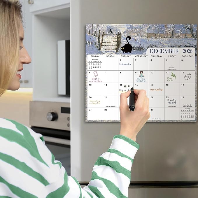 Aesthetic 2026-2027 Magnetic Calendar for Refrigerator, 21-Month Fridge Calendar Magnet from April 2026 to December 2027, Easy Organizing, Black Cats