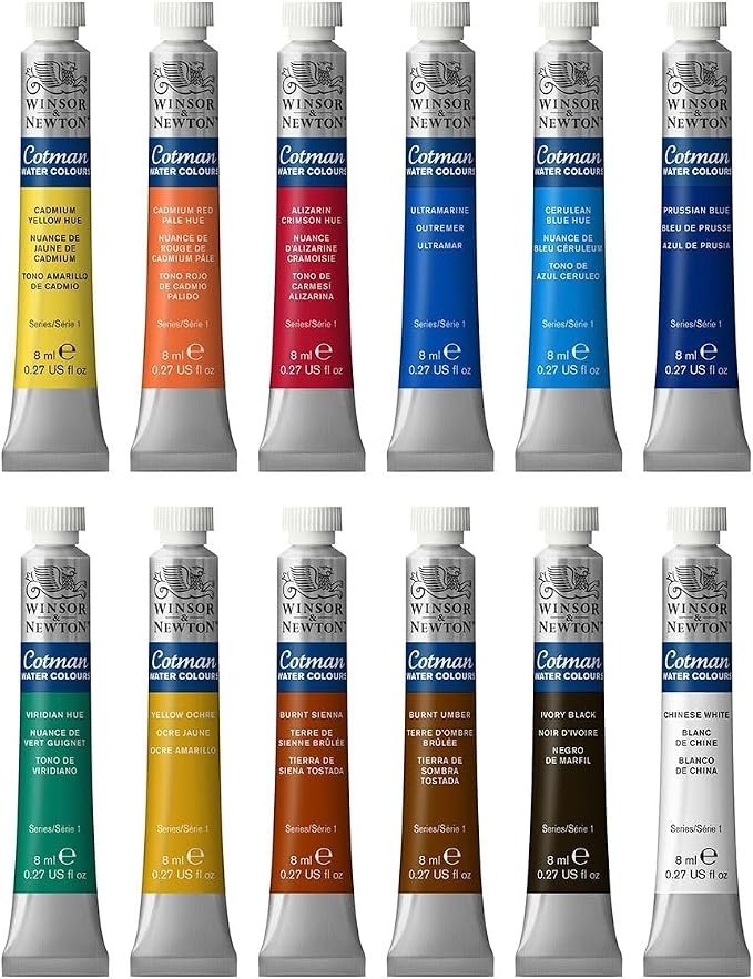 Winsor & Newton Cotman Watercolor Paint Set, 12 Colors, 8ml (0.27-oz) Tubes