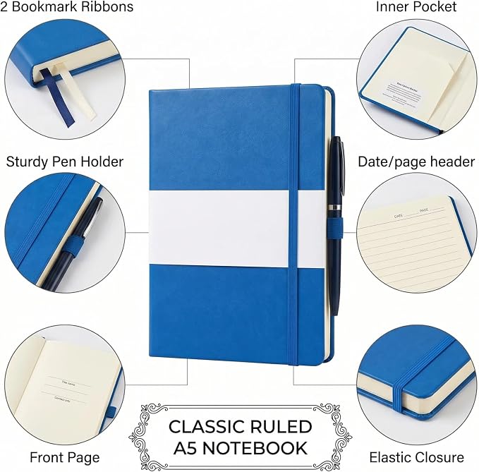 36 Pack Pu Leather Lined Journal Notebooks, A5 Executive Notebooks Bulk, 5.5 x 8.3 Inch Hardcover Notepad for Business Office School (blue)
