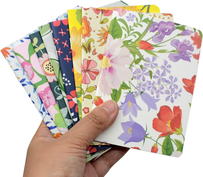 YYaaloa 24pcs Mini Notepads Pocket Notebooks, Happy Journal Small Notebooks Bulk for Party Office Home Coworkers Travel Gift Present Supplies (24pcs-8styles, 8 flower design)