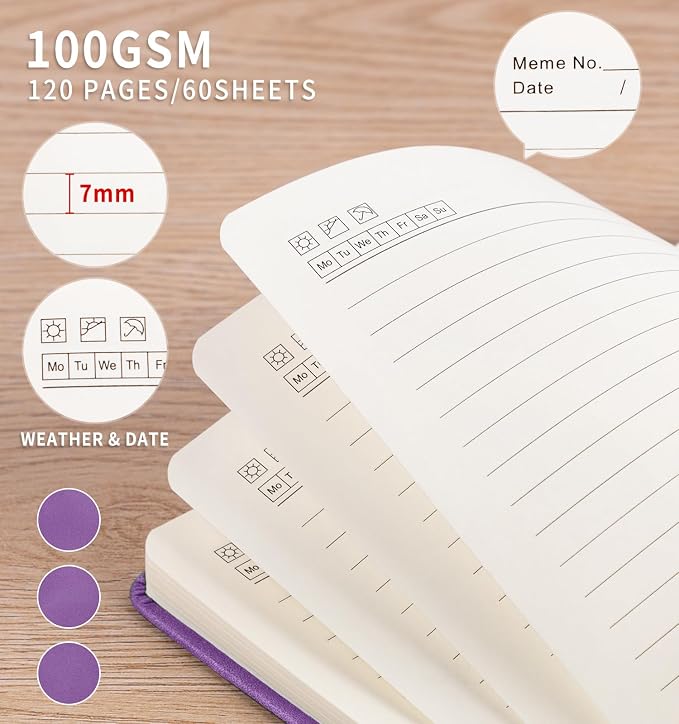 3 Pack Pocket Journaling Notebooks, A6 Small Notebook Total 360 Pages Journaling Notebooks For Note Taking Journals For Writing Mini Note Pads With Pen Holder 100 GSM Thick Paper(3 Purple)