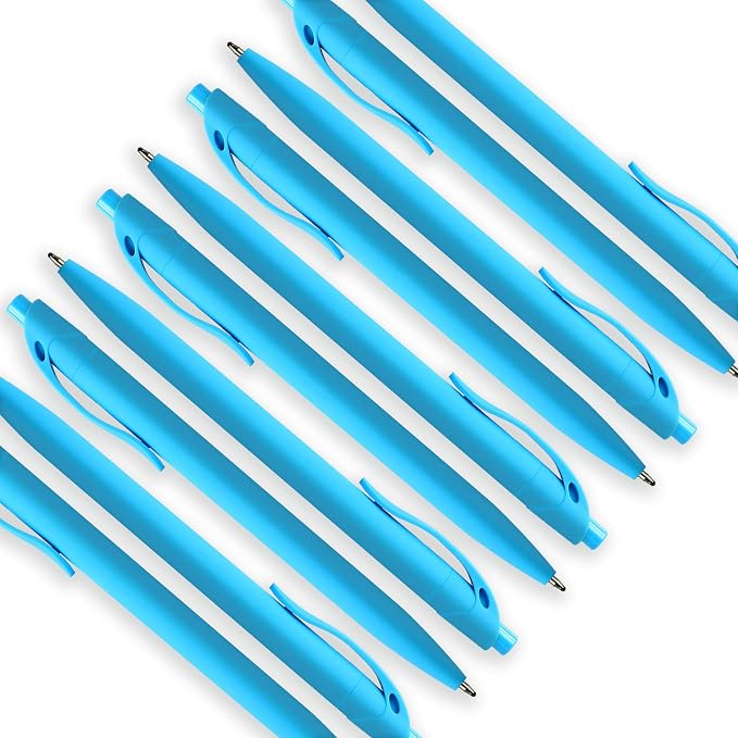 deegtran 100 Pack No Bleed Sky Blue Barrel Click Pens, Wholesale Retractable Ballpoint Pens, Medium Point, Smooth Ink, 1.0MM Black Ink