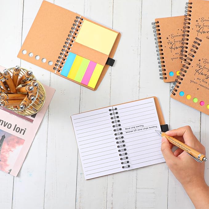 Chuangdi 10 Sets Back to School Teacher Gifts Appreciation Journal Inspirational Notebook with Sticky Notepad Ballpoint Pen Bulk Thank You Gifts for Student Staff Team Coworker Nurse(Kraft)