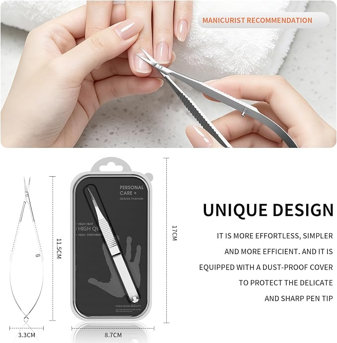 ZIZZON Cuticle Scissors Extra Fine Curved Professional Precise Pointed Tip Grooming kit for Eyebrow, Eyelash, Trim Nail and Dry Skin
