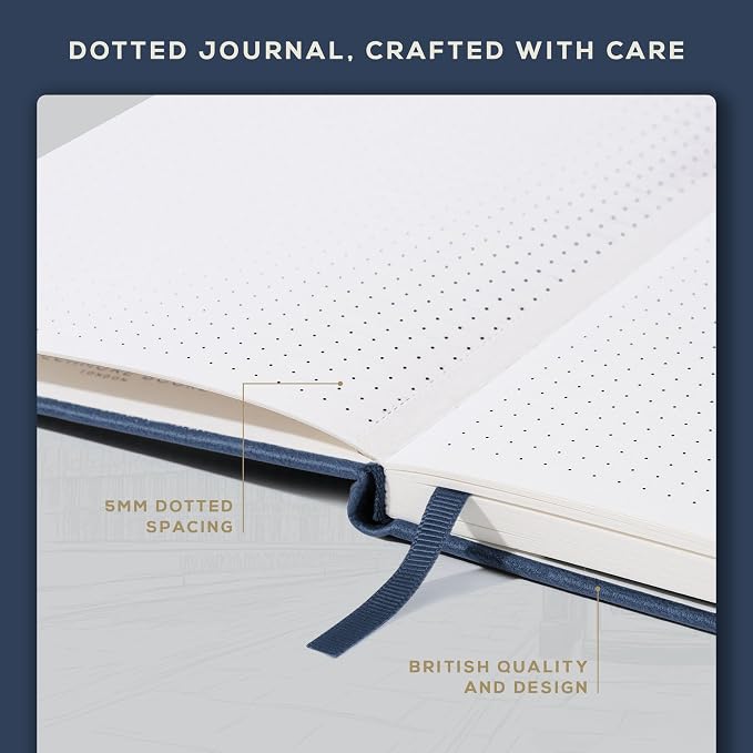 BEECHMORE BOOKS A5 Dotted Journal – 160gsm Thick Paper No-Bleed Bullet Notebook – Hardcover Dot Grid Logbook with Presentation Gift Box – Vegan Leather Sketchbook for Artists & Professionals