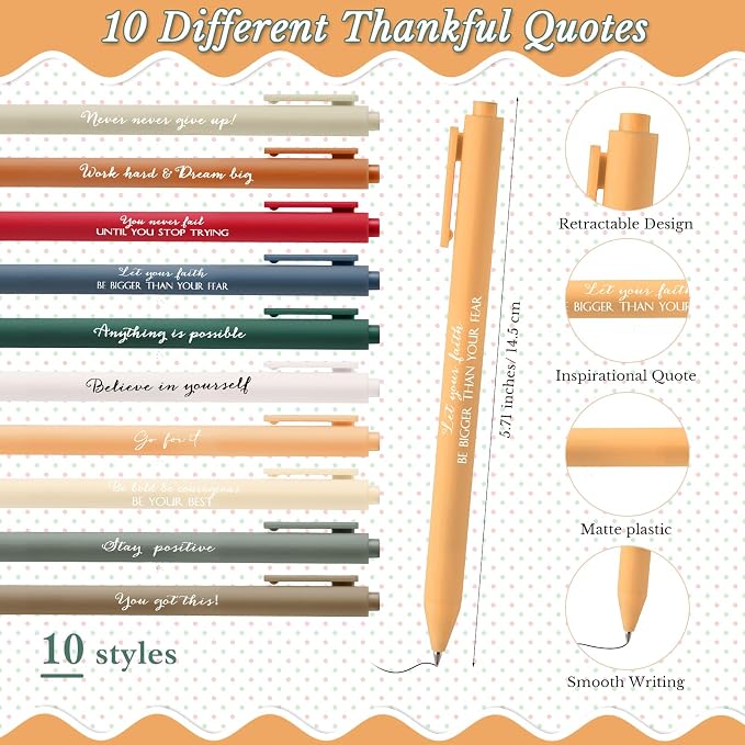 Fulmoon 200 Pcs Motivational Pens Inspirational Notebooks Gifts Bulk Inspirational Ballpoint Pen Small Note Pads Appreciation Gifts for Employee Nurse Volunteer Teacher Back to School (Retro)