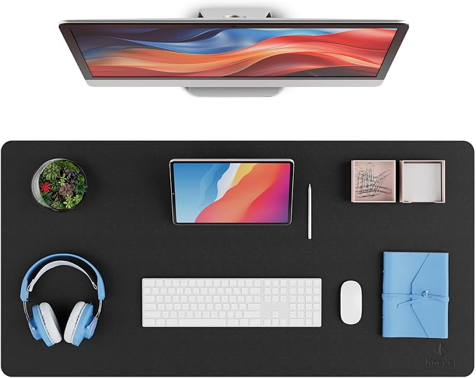 K KNODEL Large Desk Protector Mat and Pad for Office (Black, 17" x 35.4") | Waterproof Desk Mat, Desk Pads and Blotters, Desktop Mat, Desk Protector and Cover, Office Computer, Laptop and Keyboard Mat