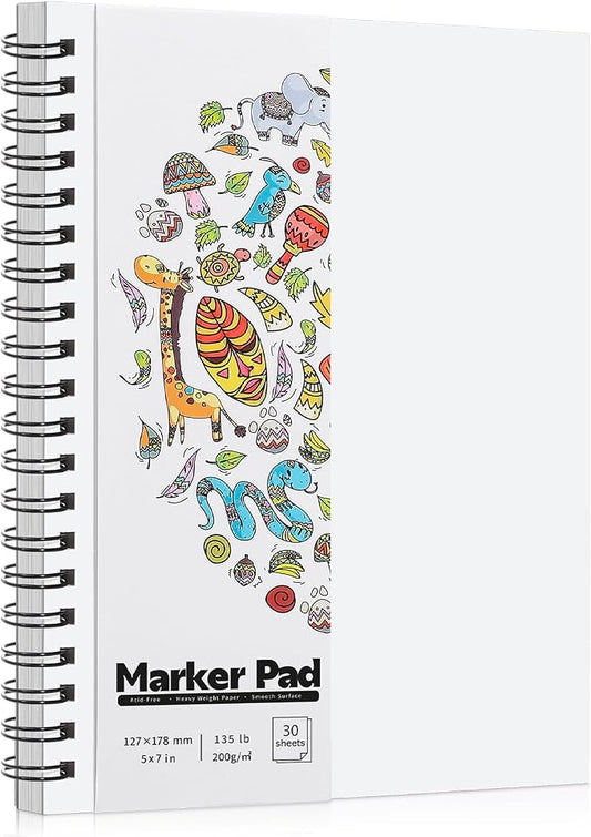 135lb/200gsm Marker Paper Pad, 5×7in Double Sided Bleedproof Marker Sketchbook, 30 Sheets Art Paper Sketch Pad, Smooth Painting Coloring Alcohol Marker Paper for DIY, Drawing, Ideal Gift