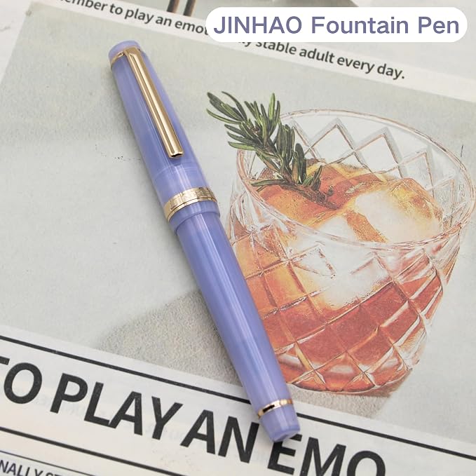 82 Fountain Pen - Iridium Fine Nib with Ink Converter | Acrylic Material Pen Barrel,Transparent Purple,Gold Trim