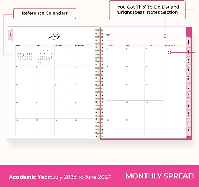 Blue Sky 2026-2027 Weekly & Monthly Academic Planner, 8.5"x11", Bloom Pink | July 2026 - June 2027, Flexible Cover, Wirebound, Laminated Tabs, Storage Pocket, Stickers, Academic Year, Color Me Courtney