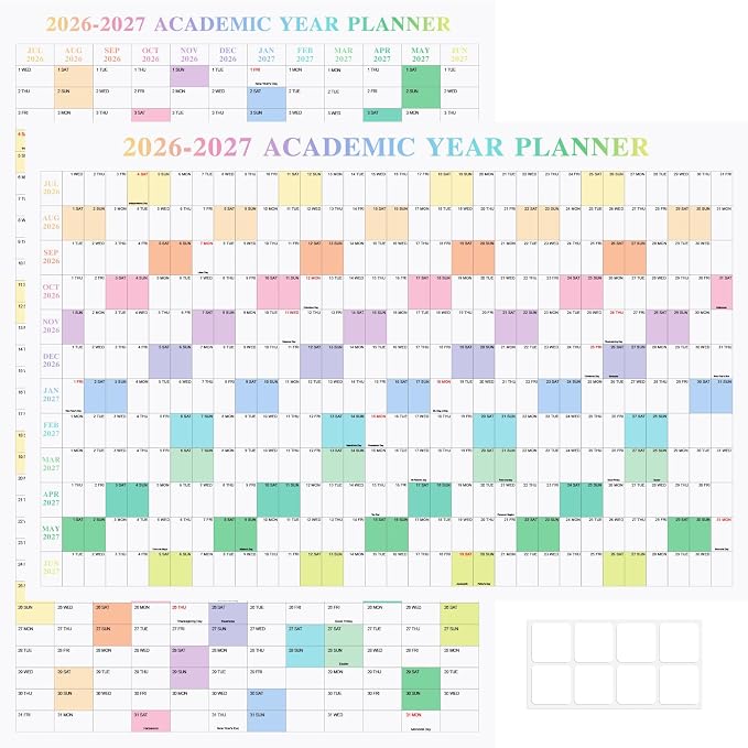 24" x 36" Exellewis 2026-2027 Academic Wall Calendar, July 2026 to June 2027, Folded Large Yearly Planner 12 Months, 2-Sided Reversible Horizontal/Vertical School Office Business Year Calendar