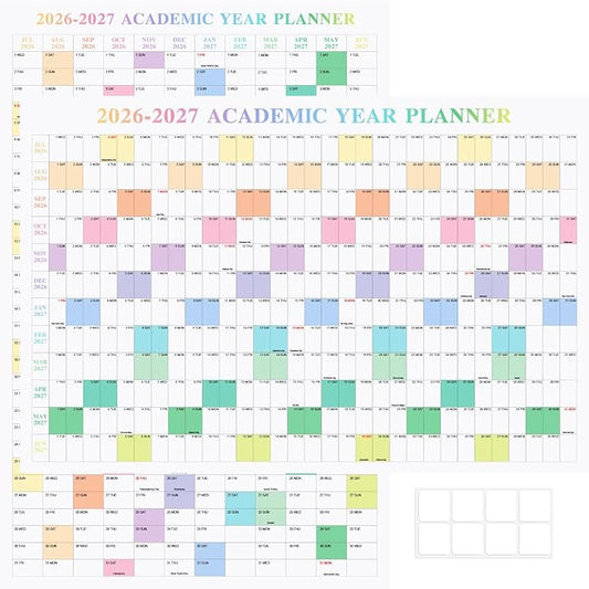 24" x 36" Exellewis 2026-2027 Academic Wall Calendar, July 2026 to June 2027, Folded Large Yearly Planner 12 Months, 2-Sided Reversible Horizontal/Vertical School Office Business Year Calendar