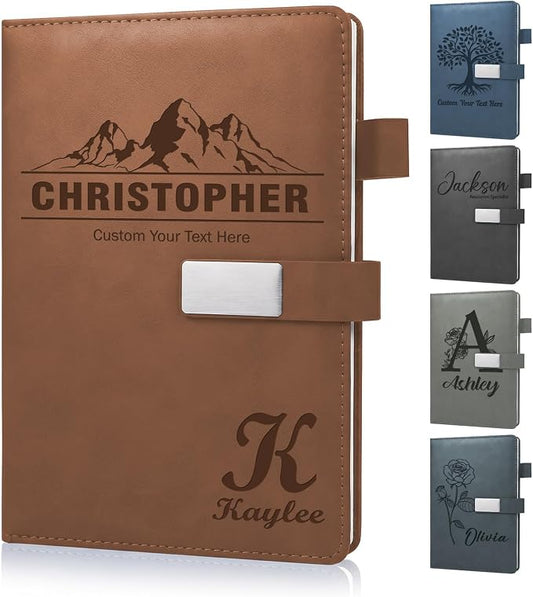 Personalized Journal Notebook with Name, Custom Text Leather Notebooks, 20+ Design Styles, 3D Engrave Hardcover Executive Notebooks for Work, Personalized Gifts for Women and Men, Business Gifts