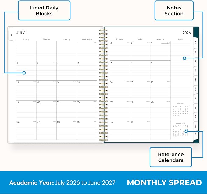 Blue Sky 2026-2027 Weekly & Monthly Academic Planner, 8.5"x11", Greta | July 2026 - June 2027, Flexible Cover, Wirebound, Storage Pocket, Laminated Tabs, Academic Year