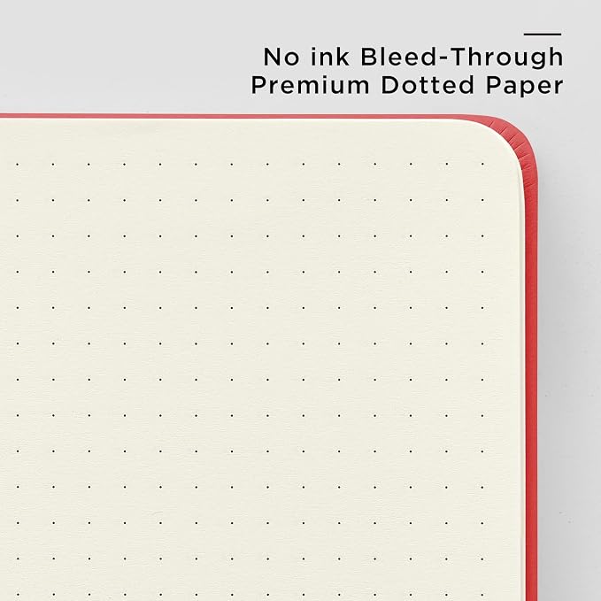 &And Per Se Dotted Journal Notebook, A5 Hardcover Leather Dotted Journal, 160 Pages 100gsm Thick Dot Grid Paper, 3 Sheets of Stickers Included - 5.7'' x 8'' (Red)