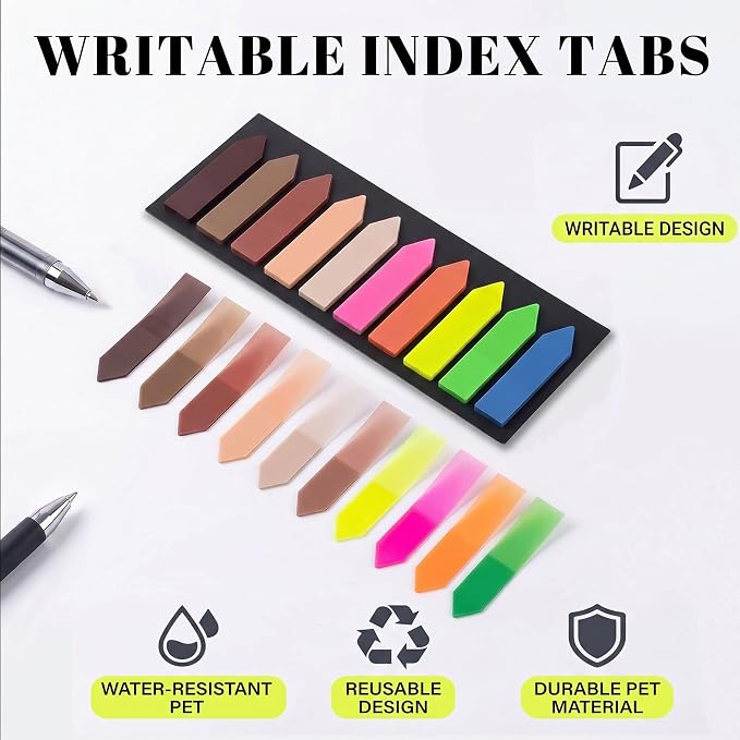 Ericter Arrow Sticky Tabs 1200 PCS, Book Annotation Tabs Writable, Translucent Sticky Notes, Page Flags & Sticky Bookmarks, Repositionable Arrow Flags Tabs for Books, Study, Office Supplies