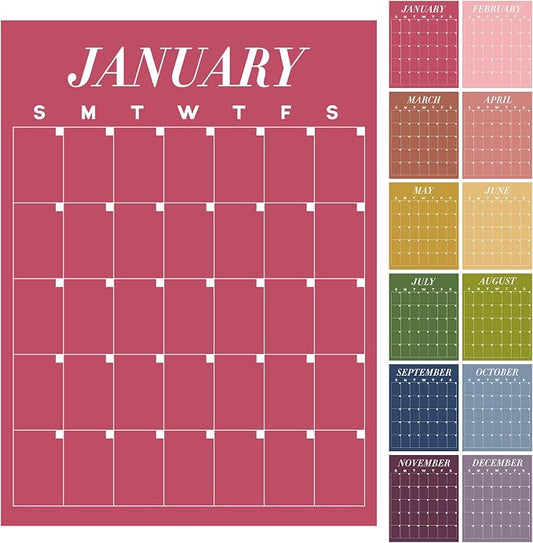 12 Pcs Colorful Undated Calendars 16‘'x 20‘' Large Erasable Wall Calendar 12 Month Classroom Dry Ease Reusable Planning Yearly Rainbow Blank Planner for Office Home Educational Room Back to Study