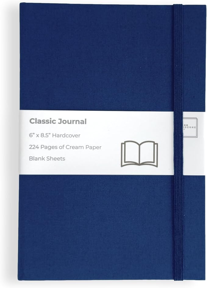 Portage Blank Hardcover Aesthetic Notebook Writing Journal – Bleed-Proof Paper Notepad for Journaling, High GSM, A5 Notebook, Cream Pages - Navy Blue, 6 x 8.5 Inches, 224 Pages