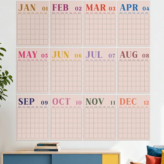 Gueevin 2026 Reusable Classroom Calendar Large Undated Dry Erase Wall Calendar 16 x 12 Inches Big Monthly Blank Planner Yearly Planning for School Organizing Office Home (Morandi Minimalism)