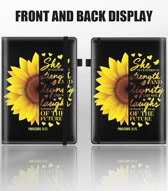 Hardcover Executive Notebooks, A5 PU Leather Lined Journal Notebook, 200 Pages Thick Paper Subject Notebooks for School,Work,Home Writing Business Notebook, Diary Book ，Sunflower Christian Bible