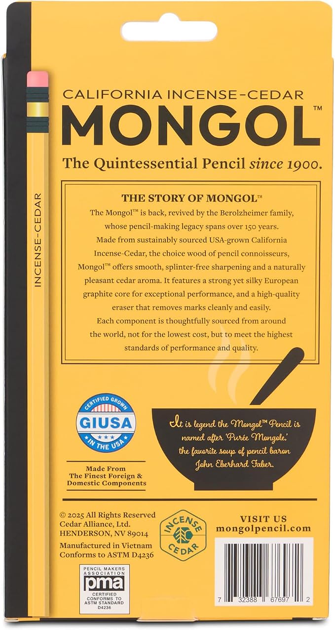 Mongol Classic Incense Cedar #2 Pencil - 24-Pack - Pre-sharpened, European Graphite Core, US Grown Cedar, Smudge Free Eraser – Nontoxic PMA Certified