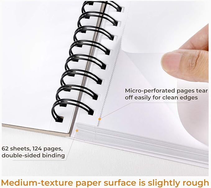 Ohuhu Mix Media Pad, 8.3" x 8.3" Mixed Media Art Sketchbook, 120 LB/200 GSM Heavyweight Papers, 62 Sheets/124 Pages, Spiral Bound Mix Media Paper Pad for Acrylic, Painting, Christmas Gift