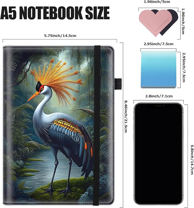 Hardcover Executive Notebooks, A5 PU Leather Lined Journal Notebook, 200 Pages Thick Paper Subject Notebooks for School,Work,Home Writing Business Notebook, Diary Book ，Cranes of Grace