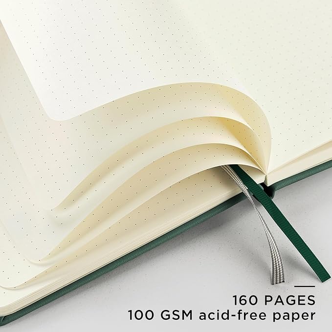 &And Per Se Dotted Journal Notebook, A5 Hardcover Aesthetic Dotted Notebook – 160 Pages 100gsm Thick Dot Grid Paper, 3 Sticker Sheets – Gift-Ready Journaling Kit for Women (Dark Green)
