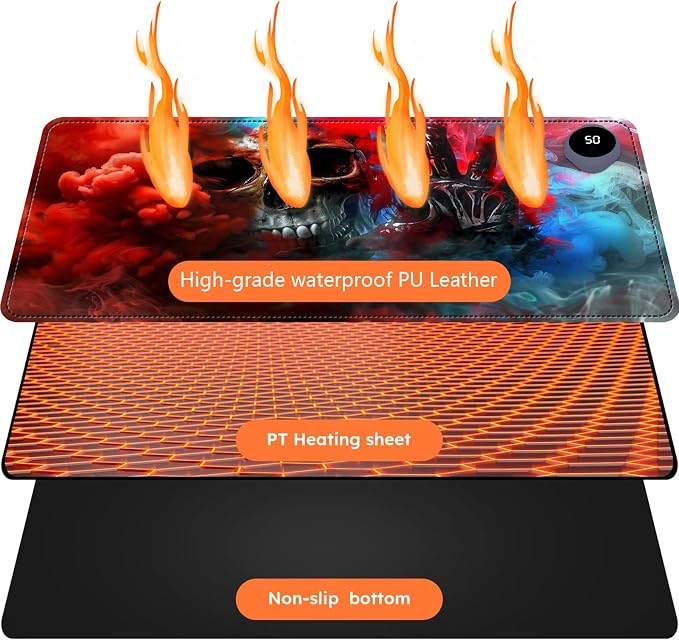 Heated Mouse Pad with 3 Levels Heated & 3 Hours Auto Shut-Off Mouse Pad for Warming Hands in Office Home, 23.6" x 14.2"Large Safe Desk Mat Hand Warmer，Skeleton in The Smoke