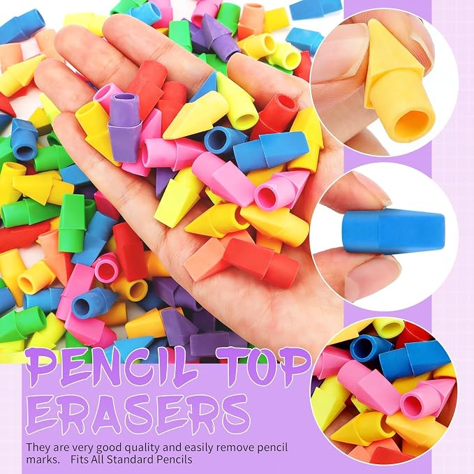 PRALB 200PCS Multicolor Pencil Top Erasers Caps, Chisel Shape Pencil Cap Erasers for Kids, Cute Pencil Toppers for Classroom Rewards, Party Favors, School Supplies, Home Office