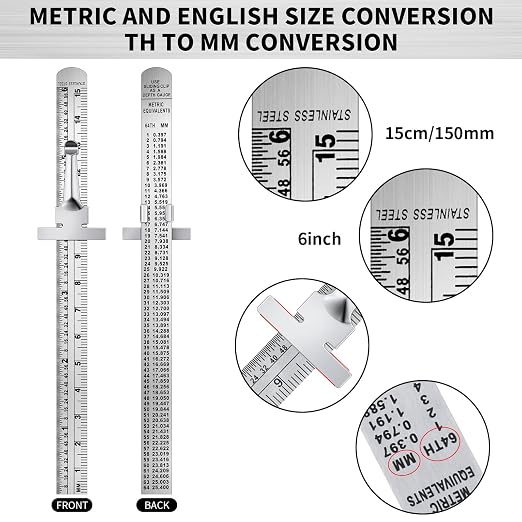 30 Pieces 6 Inch 15 cm Pocket Ruler Flexible Precision Stainless Steel Ruler with Detachable Clips Stainless Steel Pocket Clip Scale Gauge Metric British System