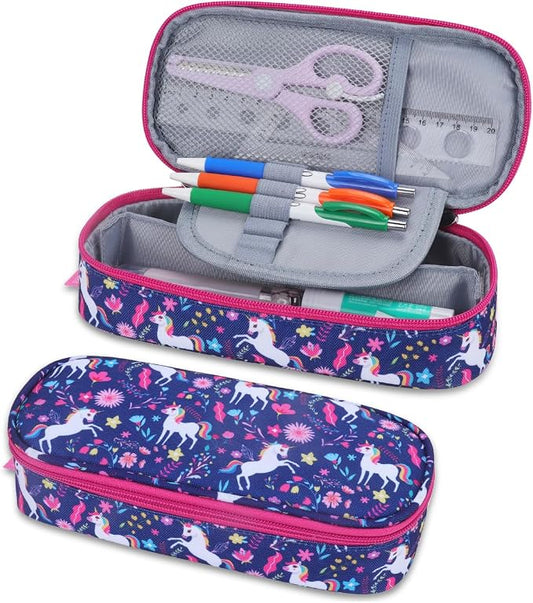 RHCPFOVR Kids Pencil Case for Girls-Soft Zipper Large Capacity Pencil Pouch for Girls Pencil Case for School Pencil Bag for Toddler (Deep Blue Unicorn)