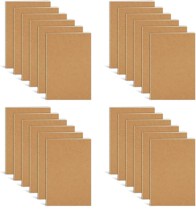 24 Pack Small Notebook, 3.5x5" 36 Lined Page Pocket Notebook Journals Bulk | Brown Mini Notebook Soft Cover Kraft Note Pads Small Journal for Kids for Party Favors Church Gifts Writing Drawing
