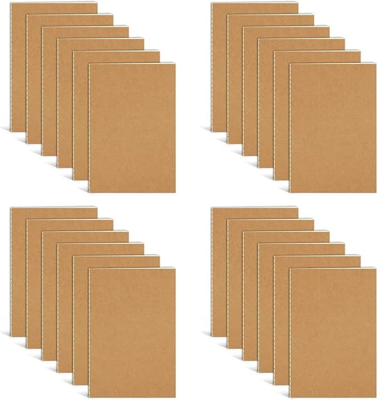 24 Pack Small Notebook, 3.5x5" 36 Lined Page Pocket Notebook Journals Bulk | Brown Mini Notebook Soft Cover Kraft Note Pads Small Journal for Kids for Party Favors Church Gifts Writing Drawing