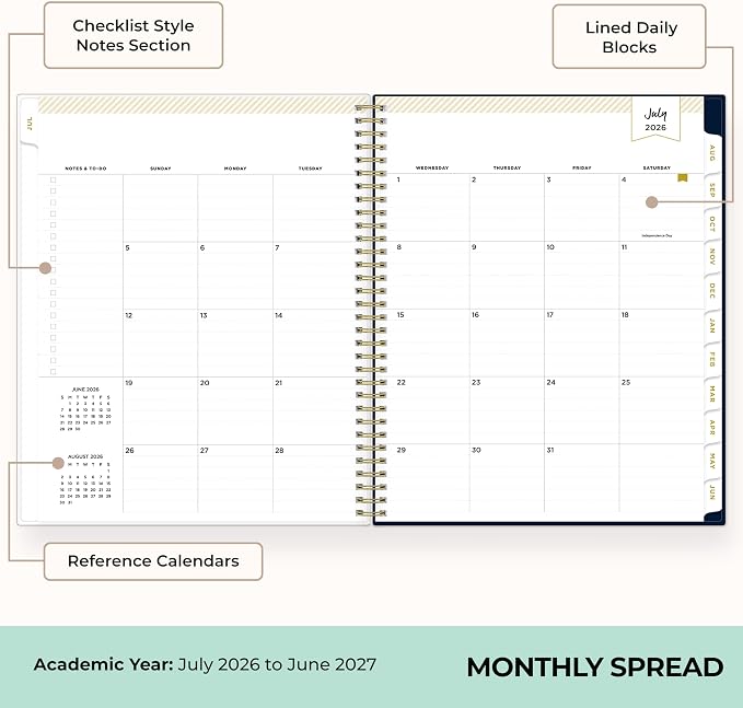 Blue Sky 2026-2027 Weekly & Monthly Academic Planner, 8.5"x11", Peyton Navy | July 2026 - June 2027, Clear Pocket Cover, Laminated Tabs, Storage Pocket, Stickers, Academic Year, Day Designer
