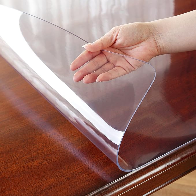 OstepDecor Clear Table Cover Protector 24 x 60 Inch, 1.5mm Thick Plastic Table Cover, Dining Table Protector Pad, Waterproof & Easy Cleaning PVC Desk Mat for Dresser, Coffee & Kitchen Wooden Tabletop