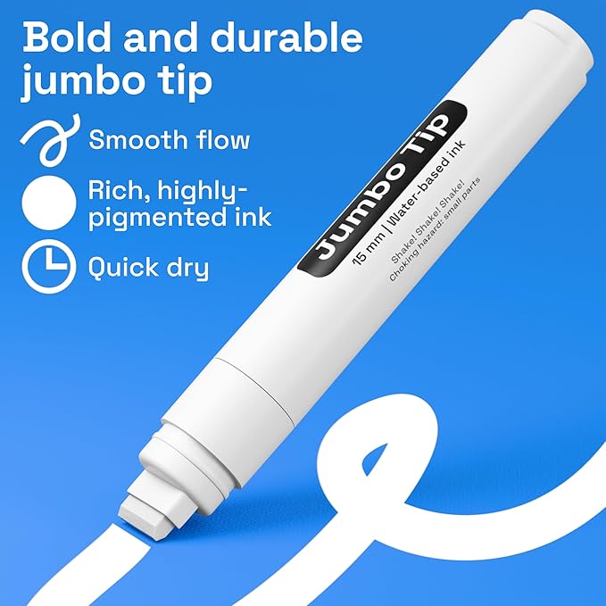 ARTISTRO White Paint Pens - Jumbo Tips - Set of 5 | Acrylic Paint Markers, Water-Based, For Rock, Glass, Ceramic, Wood, Tire, Fabric, Metal, Canvas, Marking, Painting