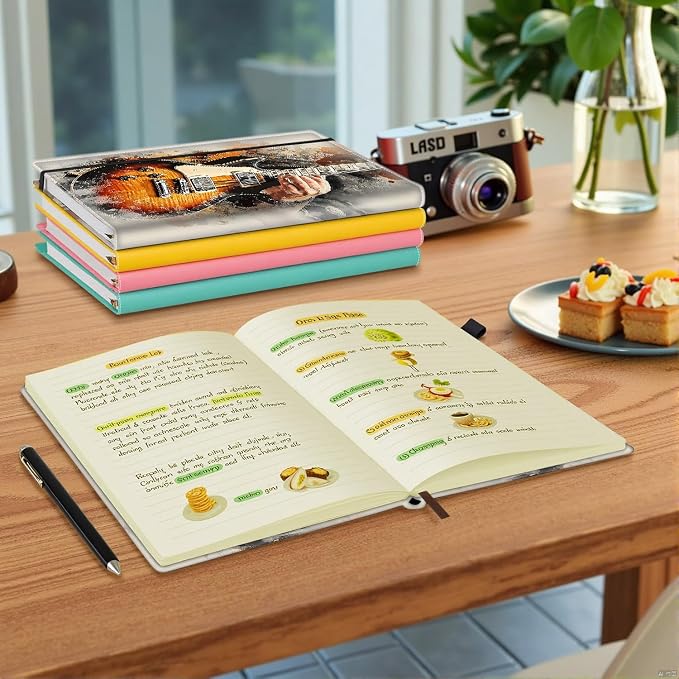 Hardcover Executive Notebooks, A5 PU Leather Lined Journal Notebook, 200 Pages Thick Paper Subject Notebooks for School,Work,Home Writing Business Notebook, Diary Book ，Playing Guitar